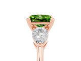 Rose gold Three-Stone Princess Cut Peridot Ring with Pear Side Stones and Four-Prong Setting_5