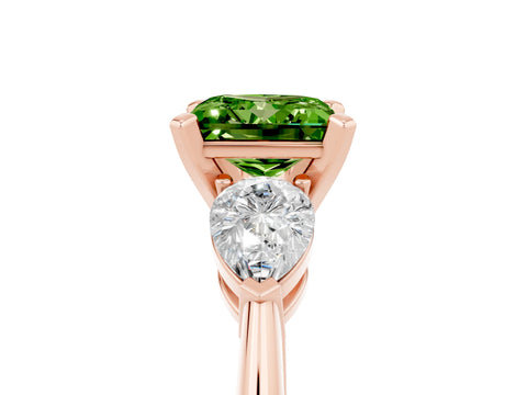 Rose gold Three-Stone Princess Cut Peridot Ring with Pear Side Stones and Four-Prong Setting_5