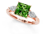 Rose gold Three-Stone Princess Cut Peridot Ring with Pear  Side Stones in Four-Prong Setting_13