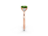 Rose gold Three-Stone Princess Cut Peridot Ring with Pear  Side Stones in Four-Prong Setting_14