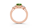 Rose gold Three-Stone Princess Cut Peridot Ring with Pear  Side Stones in Four-Prong Setting_15
