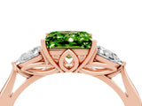 Rose gold Three-Stone Princess Cut Peridot Ring with Pear  Side Stones in Four-Prong Setting_16