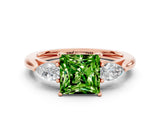 Rose gold Three-Stone Princess Cut Peridot Ring with Pear  Side Stones in Four-Prong Setting_36
