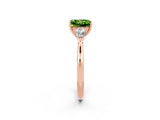 Rose gold Three-Stone Princess Cut Peridot Ring with Pear  Side Stones in Four-Prong Setting_38