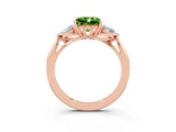 Rose gold Three-Stone Princess Cut Peridot Ring with Pear  Side Stones in Four-Prong Setting_39