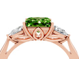 Rose gold Three-Stone Princess Cut Peridot Ring with Pear  Side Stones in Four-Prong Setting_40