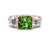 Rose gold Three-Stone Princess Cut Peridot Ring with Round  Pavé Band and Prong Setting_12