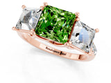 Rose gold Three-Stone Princess Cut Peridot Ring with Round  Pavé Band and Prong Setting_13