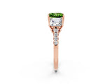 Rose gold Three-Stone Princess Cut Peridot Ring with Round  Pavé Band and Prong Setting_14