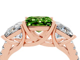 Rose gold Three-Stone Princess Cut Peridot Ring with Round  Pavé Band and Prong Setting_16