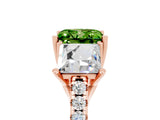 Rose gold Three-Stone Princess Cut Peridot Ring with Round  Pavé Band and Prong Setting_17