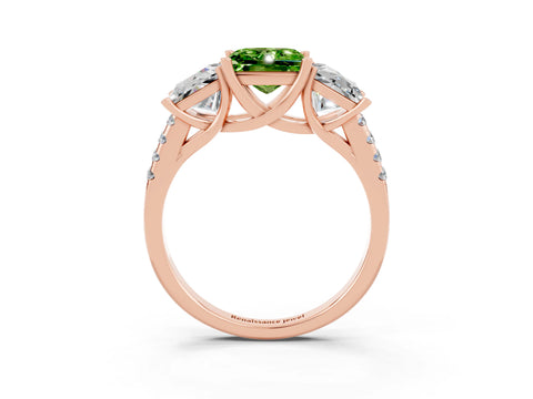 Rose gold Three-Stone Princess Cut Peridot Ring with Round  Pavé Band and Prong Setting_27