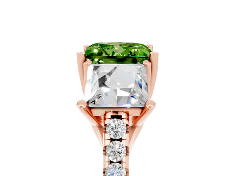Rose gold Three-Stone Princess Cut Peridot Ring with Round  Pavé Band and Prong Setting_29