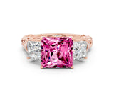 Rose gold Three-Stone Princess Cut Pink Sapphire Braided Band Ring with Four-Prong Setting_36