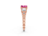 Rose gold Three-Stone Princess Cut Pink Sapphire Braided Band Ring with Four-Prong Setting_38