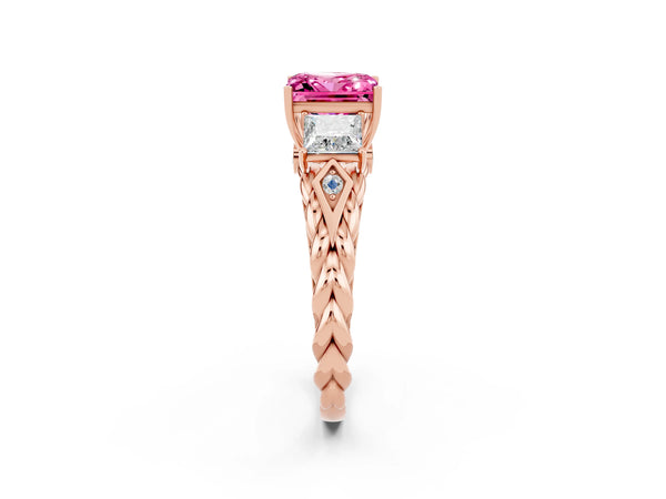 Rose gold Three-Stone Princess Cut Pink Sapphire Braided Band Ring with Four-Prong Setting