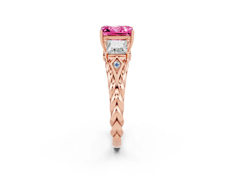 Rose gold Three-Stone Princess Cut Pink Sapphire Braided Band Ring with Four-Prong Setting_38