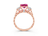 Rose gold Three-Stone Princess Cut Pink Sapphire Braided Band Ring with Four-Prong Setting_39