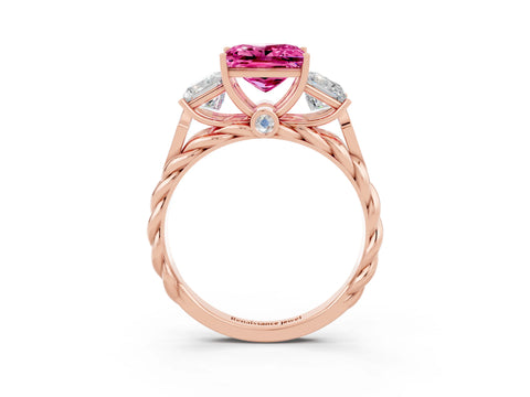 Rose gold Three-Stone Princess Cut Pink Sapphire Braided Band Ring with Four-Prong Setting_39