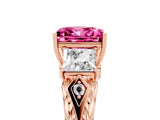Rose gold Three-Stone Princess Cut Pink Sapphire Braided Band Ring with Four-Prong Setting_41