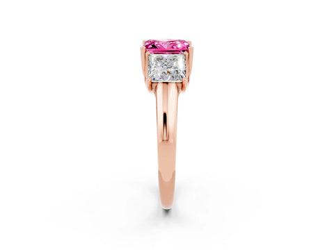 Rose gold Three-Stone Princess Cut Pink Sapphire Engagement Ring with Prong Setting_2