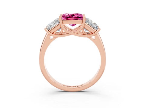 Rose gold Three-Stone Princess Cut Pink Sapphire Engagement Ring with Prong Setting_3