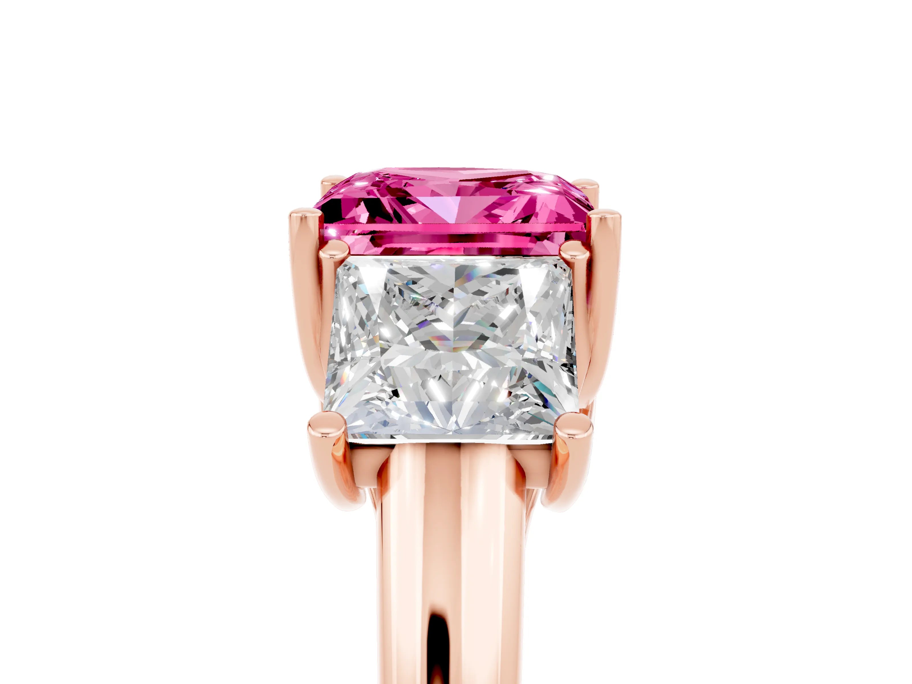 Rose gold Three-Stone Princess Cut Pink Sapphire Engagement Ring with Prong Setting_5