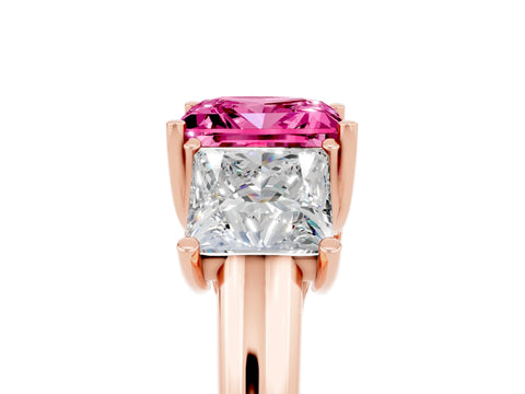 Rose gold Three-Stone Princess Cut Pink Sapphire Engagement Ring with Prong Setting_5