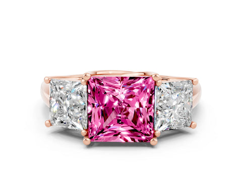 Rose gold Three-Stone Princess Cut Pink Sapphire Engagement Ring with Prong Setting