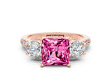 Rose gold Three-Stone Princess Cut Pink Sapphire Pavé Band with Four-Prong Setting_24