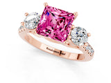Rose gold Three-Stone Princess Cut Pink Sapphire Pavé Band with Four-Prong Setting_25