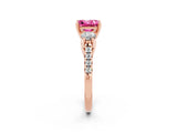 Rose gold Three-Stone Princess Cut Pink Sapphire Pavé Band with Four-Prong Setting_26