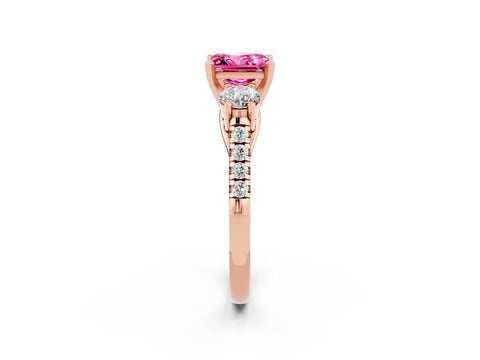 Rose gold Three-Stone Princess Cut Pink Sapphire Pavé Band with Four-Prong Setting_26