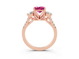 Rose gold Three-Stone Princess Cut Pink Sapphire Pavé Band with Four-Prong Setting_27