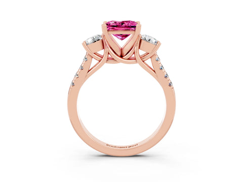 Rose gold Three-Stone Princess Cut Pink Sapphire Pavé Band with Four-Prong Setting_27