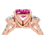 Rose gold Three-Stone Princess Cut Pink Sapphire Pavé Band with Four-Prong Setting_28