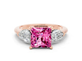 Rose gold Three-Stone Princess Cut Pink Sapphire Ring with Pear Side Stones and Four-Prong Setting_24