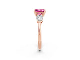 Rose gold Three-Stone Princess Cut Pink Sapphire Ring with Pear Side Stones and Four-Prong Setting_26