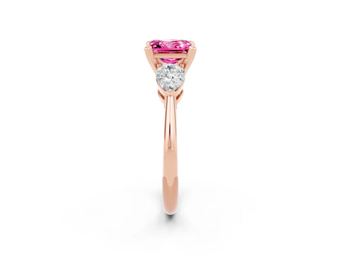 Rose gold Three-Stone Princess Cut Pink Sapphire Ring with Pear Side Stones and Four-Prong Setting_26