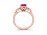 Rose gold Three-Stone Princess Cut Pink Sapphire Ring with Pear Side Stones and Four-Prong Setting_27