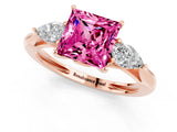 Rose gold Three-Stone Princess Cut Pink Sapphire Ring with Pear  Side Stones in Four-Prong Setting_13