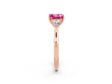 Rose gold Three-Stone Princess Cut Pink Sapphire Ring with Pear  Side Stones in Four-Prong Setting_14