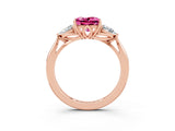 Rose gold Three-Stone Princess Cut Pink Sapphire Ring with Pear  Side Stones in Four-Prong Setting_15