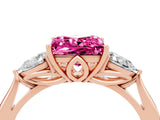 Rose gold Three-Stone Princess Cut Pink Sapphire Ring with Pear  Side Stones in Four-Prong Setting_16