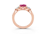 Rose gold Three-Stone Princess Cut Pink Sapphire Ring with Pear  Side Stones in Four-Prong Setting_39