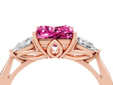 Rose gold Three-Stone Princess Cut Pink Sapphire Ring with Pear  Side Stones in Four-Prong Setting_40