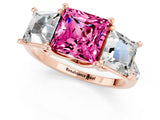 Rose gold Three-Stone Princess Cut Pink Sapphire Ring with Round  Pavé Band and Prong Setting_13