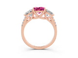 Rose gold Three-Stone Princess Cut Pink Sapphire Ring with Round  Pavé Band and Prong Setting_15