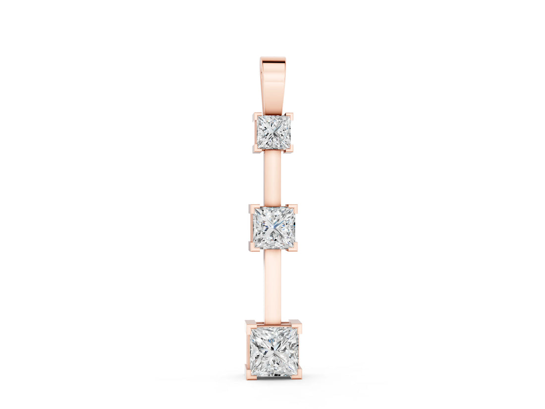 Rose gold Three-Stone Princess Cut Prong Set Pendant_6