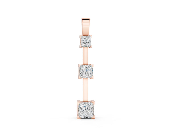 Rose gold Three-Stone Princess Cut Prong Set Pendant